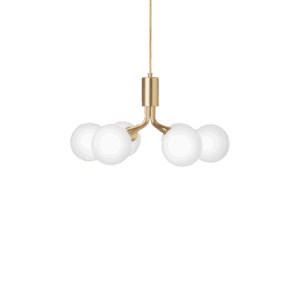 Apiales 6 lysekrone, børstet messing/opal