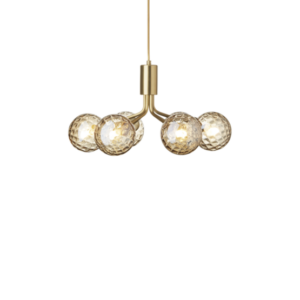 Apiales 6 lysekrone, børstet messing/optic guld glas