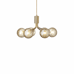 Apiales 6 lysekrone, børstet messing/optic guld glas