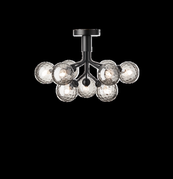 Apiales 9 loftlampe, satin sort/optic smoked glas