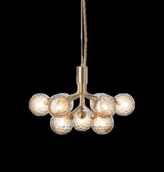 Apiales 9 lysekrone, børstet messing/optic guld glas
