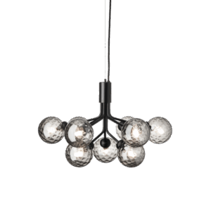 Apiales 9 lysekrone, satin sort/optic smoked glas
