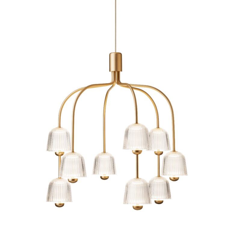 Asteea 9 Lysekrone Satin Messing/Riflet Klar