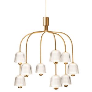 Asteea 9 lysekrone, satin messing/riflet klar