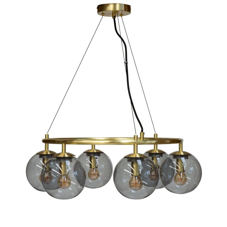 Como Loftlampe Rund med 5 Kupler Messing