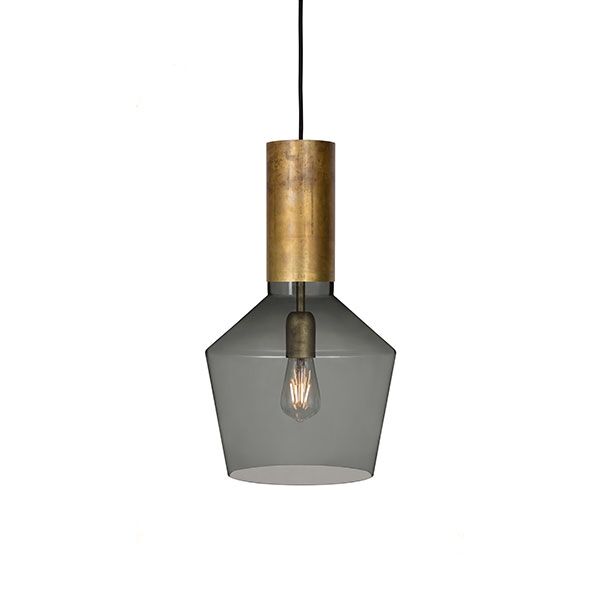 Fenomen Bred Pendel - Røgfarvet Glas & Messing