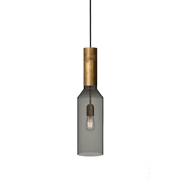 Fenomen Smal Pendel - Røgfarvet Glas & Messing