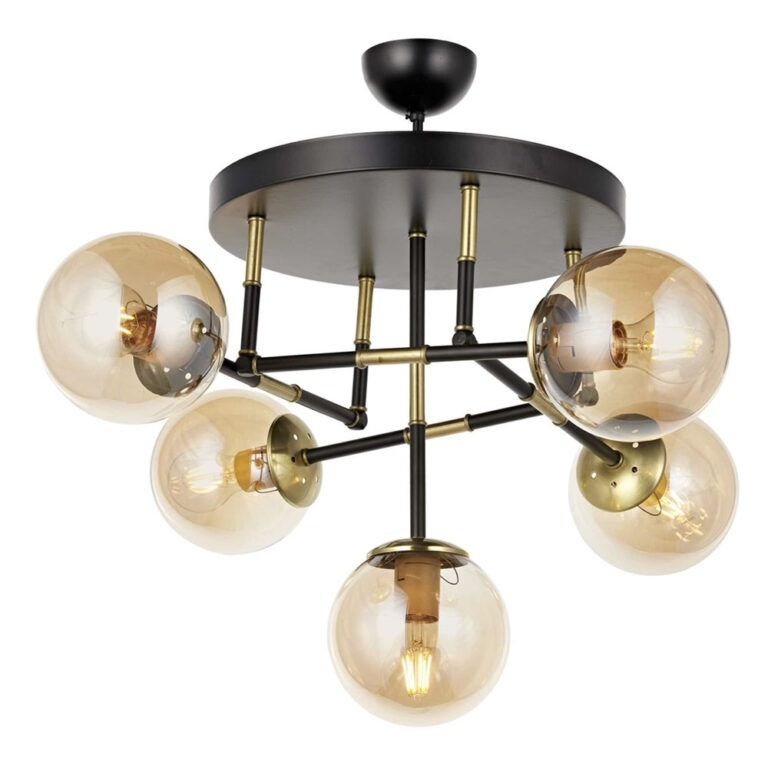 LUMI loftlampe - guldfarvet glas/metal og sort metal