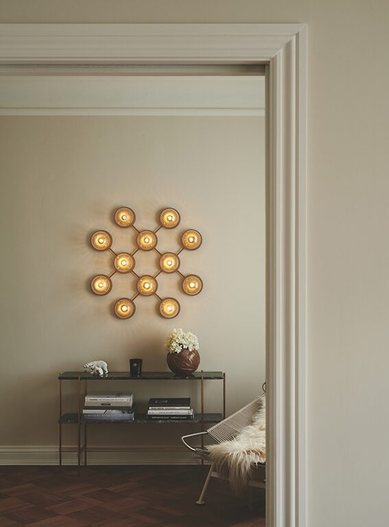 Liila 12 væglampe / loftlampe, nordic guld/klar