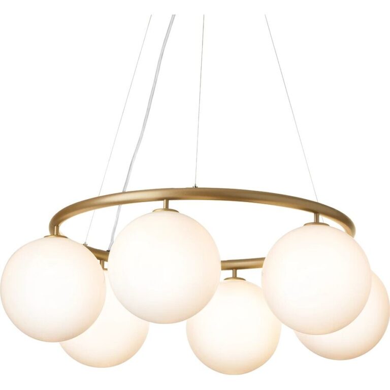 Miira 6 Circular Lysekrone Messing/Opal Hvid