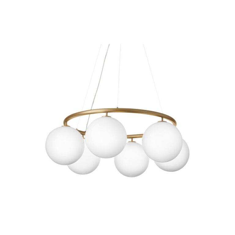 Miira 6 Circular Lysekrone Messing/Opal Hvid