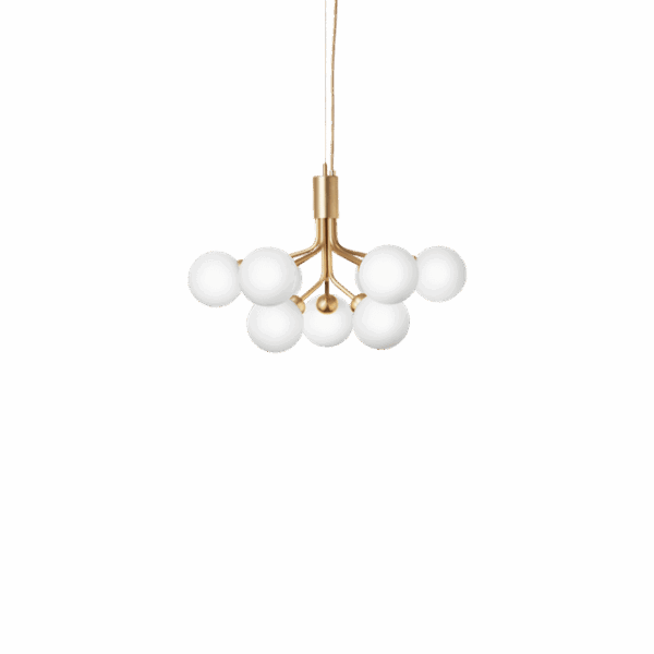 Nuura Apiales 9 Lysekrone Messing og Opal Glas