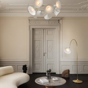 Petalii 10 lysekrone, poleret messing/hvid