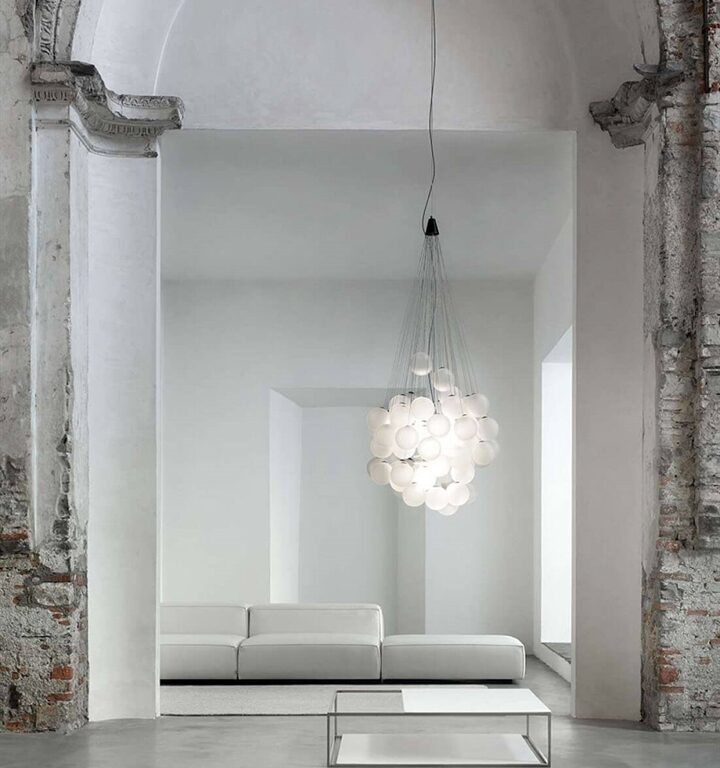 Stochastic pendel / lysekrone 72 kugler og stænger, opal/stål