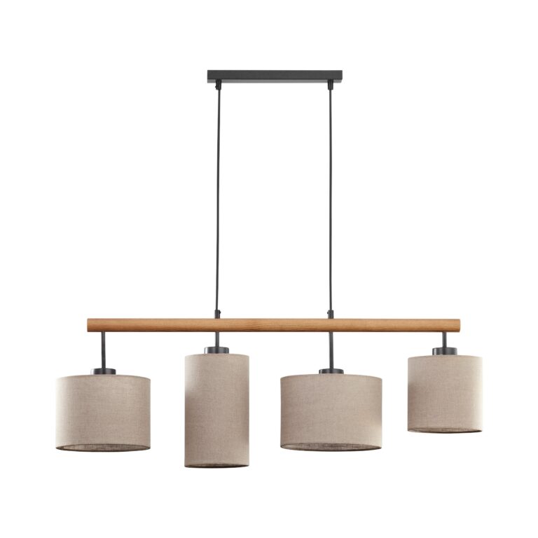 TK Deva loftlampe, m. 4 skærme - natur stof/fyrretræ og sort stål
