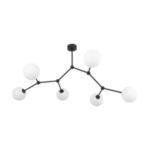 TK Felsort loftlampe, m. 6 skærme - hvid glas og sort metal