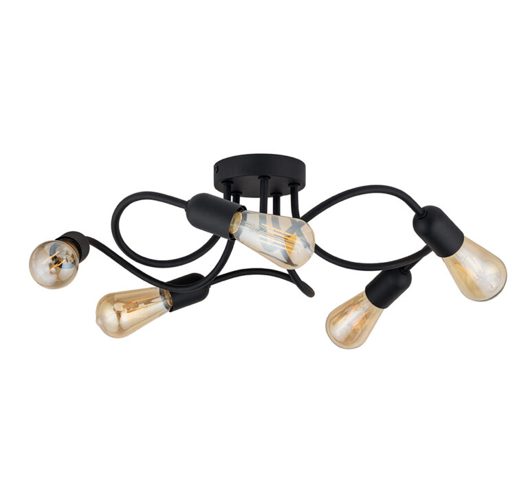 TK Wave loftlampe, m. plads til 5 pærer - sort metal